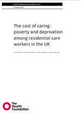 The cost of caring poverty and deprivation among residential care workers in the UK cover